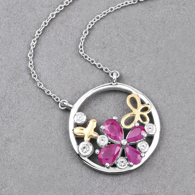 Bids.com 1.47 Carat Genuine Ruby and White Topaz .925 Sterling Silver Pendant Pendants