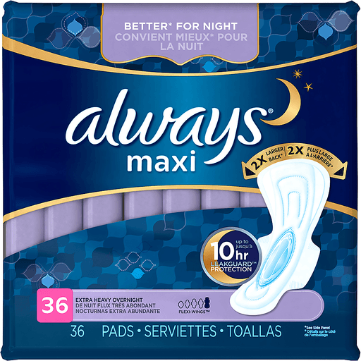 Always Always Maxi Extra Heavy Overnight Flexi-Wings Pads 36 Ct Pack Futon Pads Midnight Blue