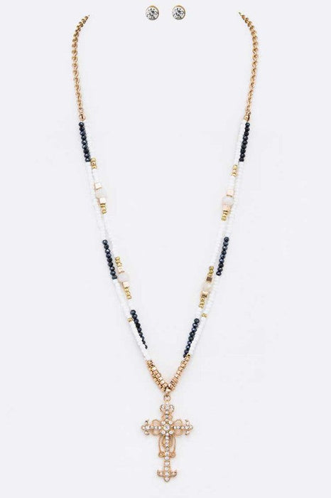 Crystal Cross Pendant Necklace Set