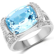 Bids.com 4.78 Carat Genuine Blue Topaz and White Topaz .925 Sterling Silver Ring Rings
