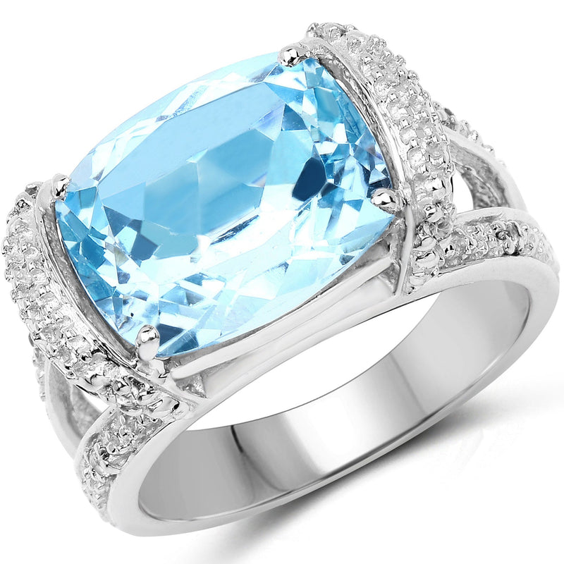 Bids.com 4.78 Carat Genuine Blue Topaz and White Topaz .925 Sterling Silver Ring Rings