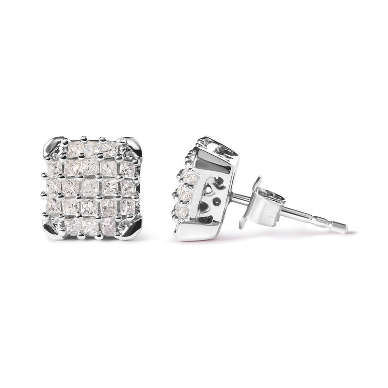 Bids.com 10K White Gold 3/4 Cttw Princess Diamond Composite Open Frame Stud Earrings (I-J Color, I1-I2 Clarity) Earrings