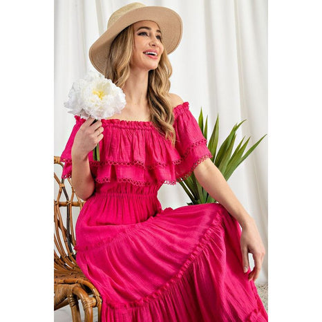 Eesome Off The Shoulder Ruffle Maxi Dress