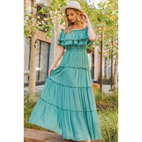 Eesome Off The Shoulder Ruffle Maxi Dress