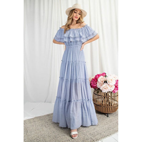 Eesome Off The Shoulder Ruffle Maxi Dress