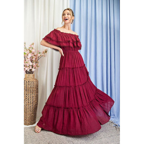 Eesome Off The Shoulder Ruffle Maxi Dress