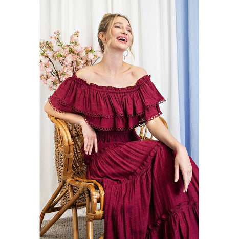 Eesome Off The Shoulder Ruffle Maxi Dress