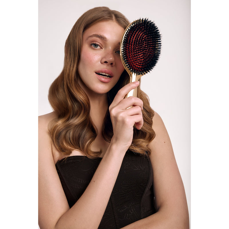 Janeke Metal-Plated Pneumatic Hair Brush – Boar Bristle Brush for Shine