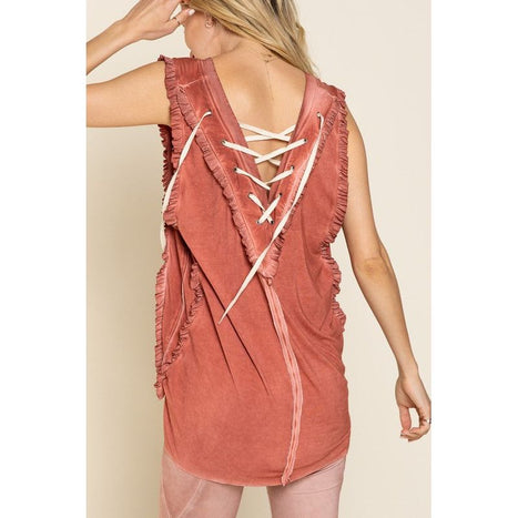 Pol Criss-cross Lace-up Open Back Tank Top