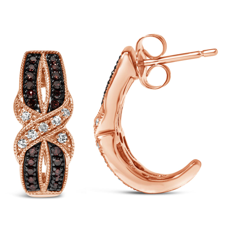 Bids.com 10K Rose Gold 1/3 Cttw White and Brown Diamond Milgrain Criss Cross J-Hoop Earrings (I-J Color, I1-I2 Clarity) Earrings