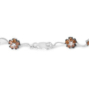 Bids.com 10K White Gold 4.0 Cttw Champagne and White Diamond Floral Cluster and Station Link Bracelet (H-I Color, SI2-I1 Clarity) - 7" Inches Bracelets