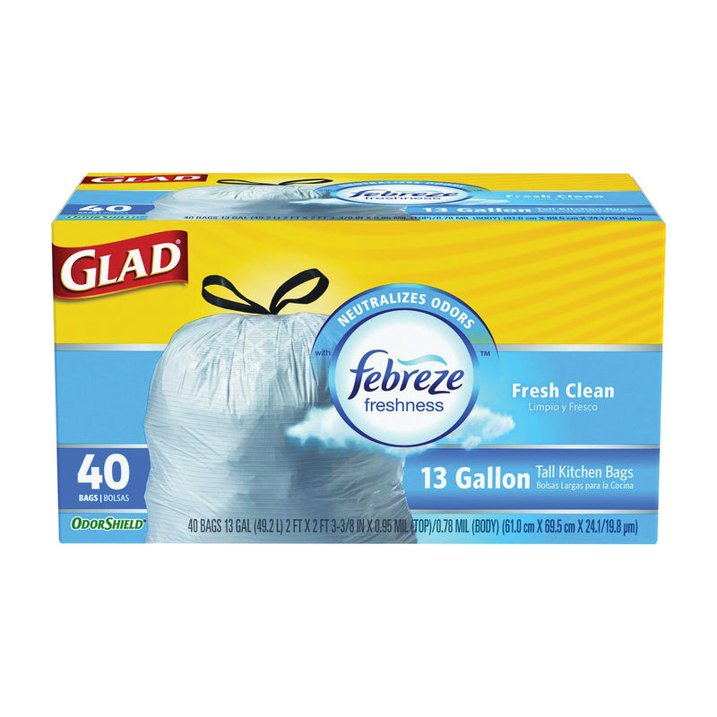 Glad Glad ForceFlex Fresh Clean Scent Drawstring Tall Kitchen 13 Gallon Trash Bags Paper & Plastic Shopping Bags Gold