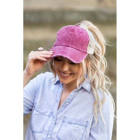 Distressed Messy Bun Hat Cap