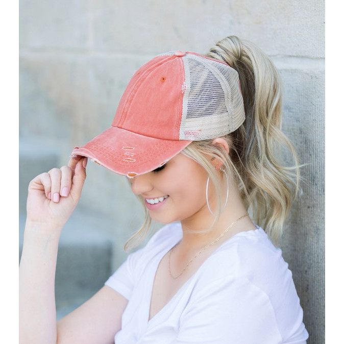 Distressed Messy Bun Hat Cap