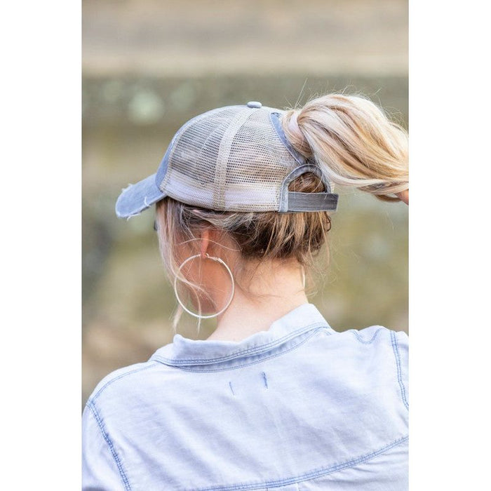 Distressed Messy Bun Hat Cap