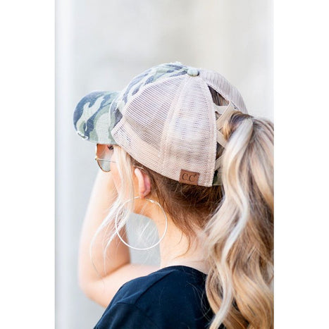 CC Camo Criss-Cross Ponytail Caps