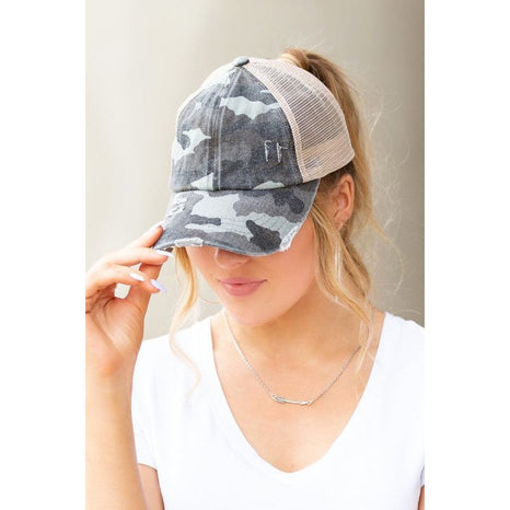 CC Camo Criss-Cross Ponytail Caps