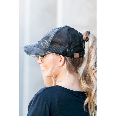 CC Camo Criss-Cross Ponytail Caps