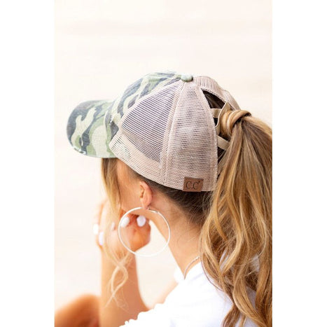 CC Camo Criss-Cross Ponytail Caps