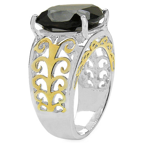 Bids.com Two Tone Plated 7.09 Carat Genuine Smoky Quartz .925 Sterling Silver Ring Rings