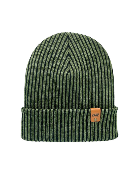 HAAKWEAR Cuffed Wide Ribbed Striped Beanie, Limited Edition, Black/Green, Made in USA