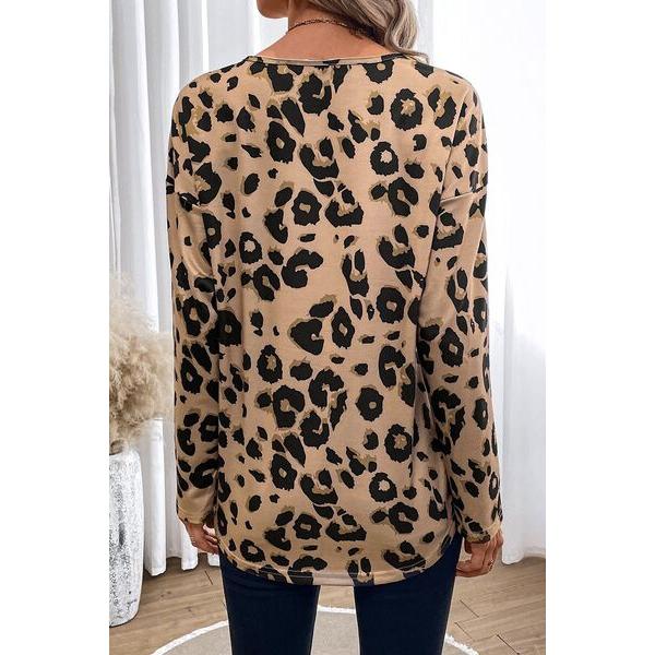 Leopard V-Neck Dropped Shoulder Blouse