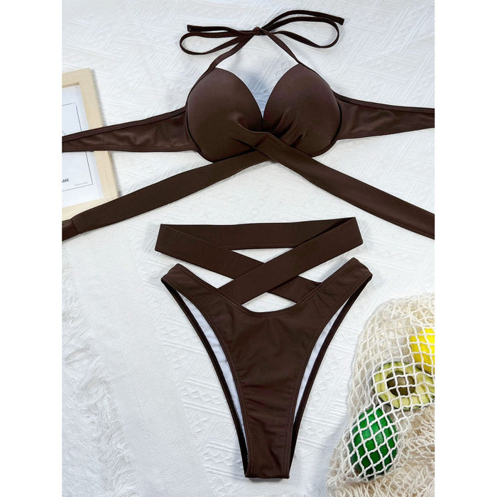 Crisscross Halter Neck Bikini Set