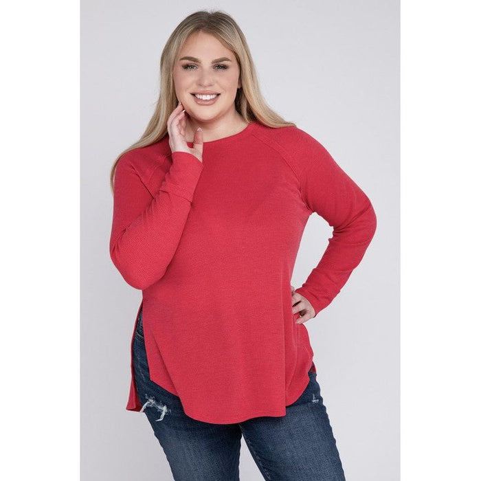 Plus Melange Baby Waffle Long Sleeve Top