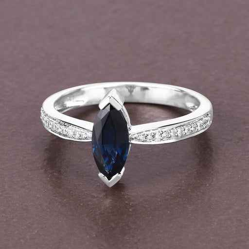 Bids.com 1.44 Carat Genuine Blue Sapphire and White Diamond 14K White Gold Ring Rings