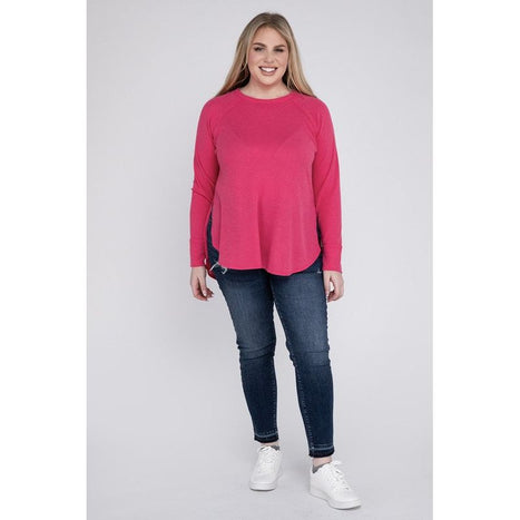 Plus Melange Baby Waffle Long Sleeve Top