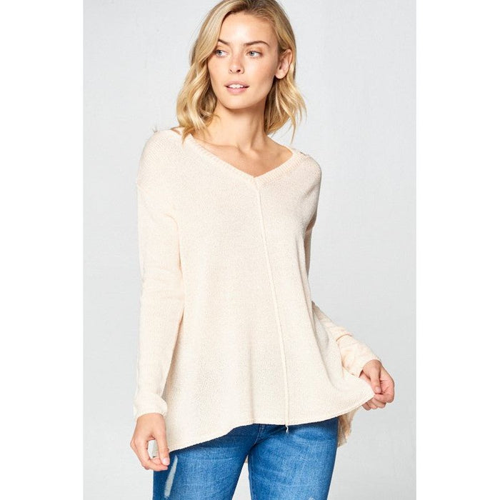 SOLID LIGHT KNIT V NECK SWEATER