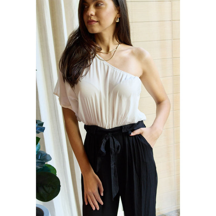 Dress Day Marvelous in Manhttan One-Shoulder Jumpsuit in White/Black