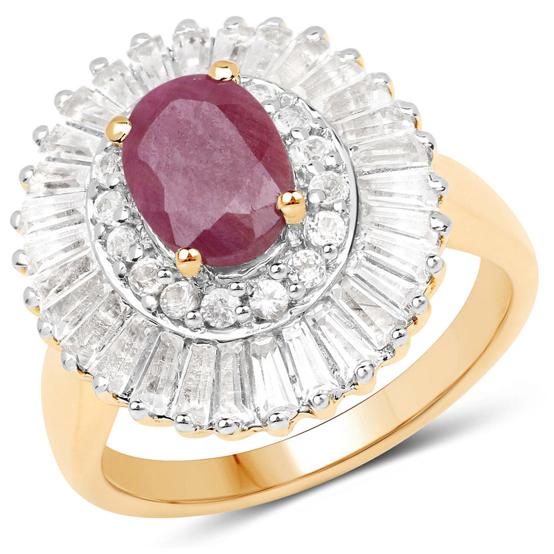 Bids.com 3.75 Carat Genuine Ruby and White Topaz .925 Sterling Silver Ring Rings