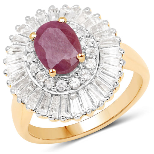 Bids.com 3.75 Carat Genuine Ruby and White Topaz .925 Sterling Silver Ring Rings