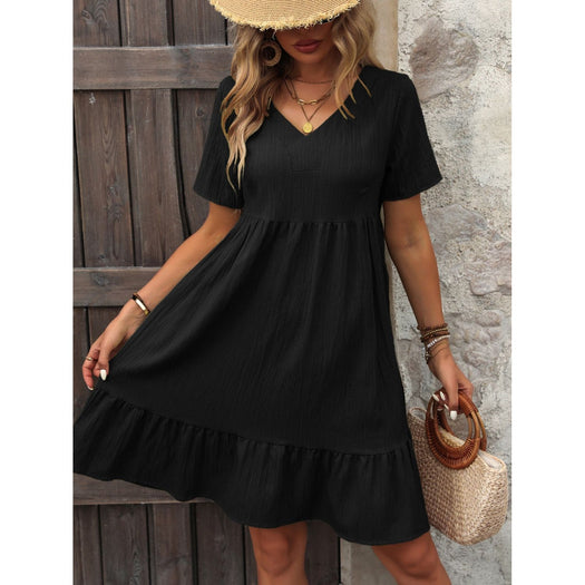 V-Neck Short Sleeve Mini Dress