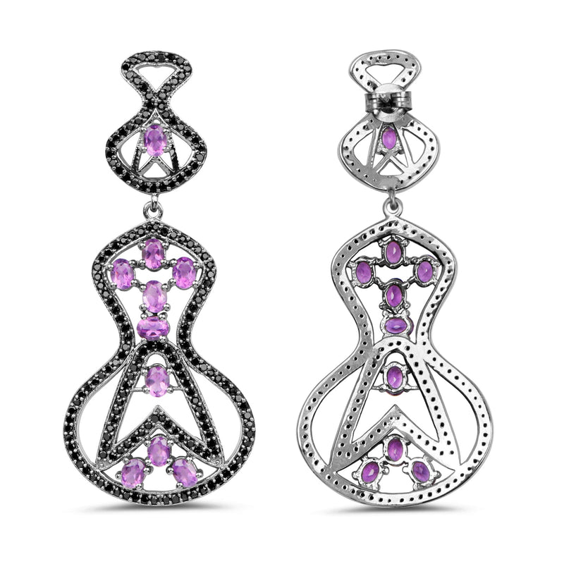 Bids.com 5.30 Carat Genuine Amethyst and Black Spinel .925 Sterling Silver Earrings Earrings