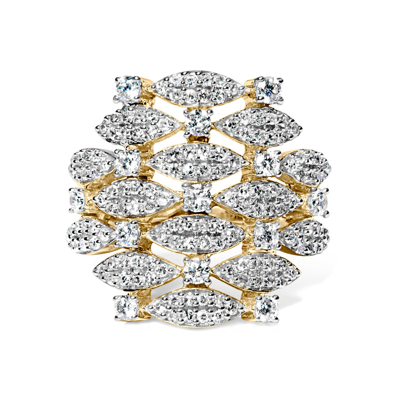 Bids.com 14K Yellow Gold 1.0 Cttw Diamond Geometric Stacked Open Cocktail Ring (I-J Color, I1-I2 Clarity) - Ring Size 7 Rings