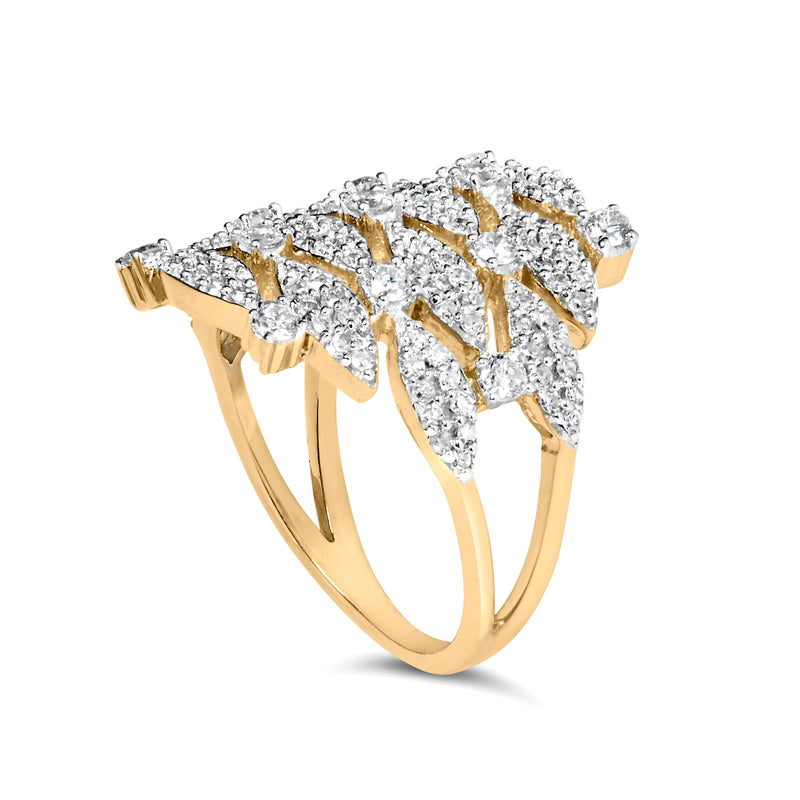 Bids.com 14K Yellow Gold 1.0 Cttw Diamond Geometric Stacked Open Cocktail Ring (I-J Color, I1-I2 Clarity) - Ring Size 7 Rings