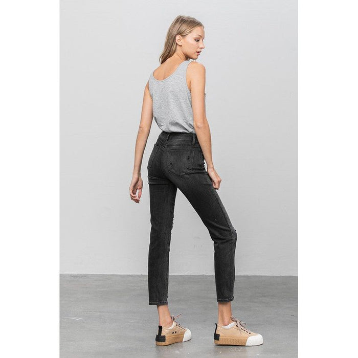 Mid Rise Distressed Straight Jeans