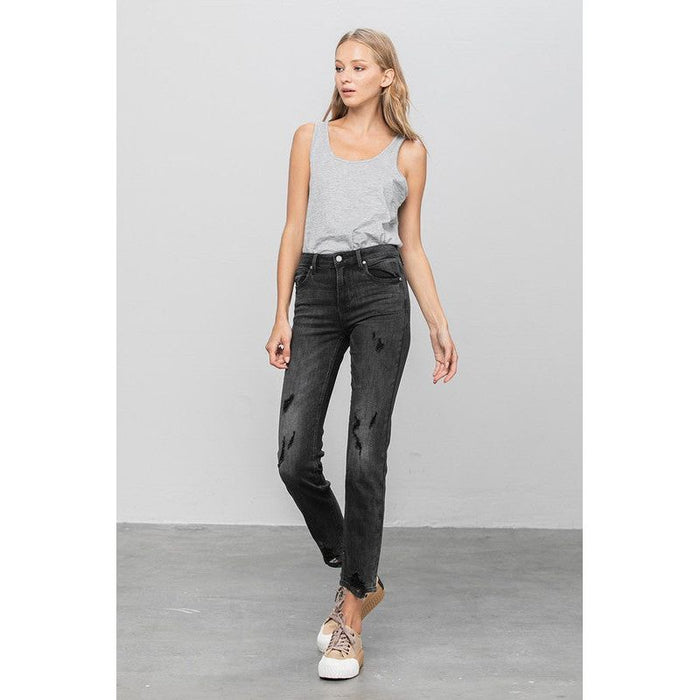 Mid Rise Distressed Straight Jeans