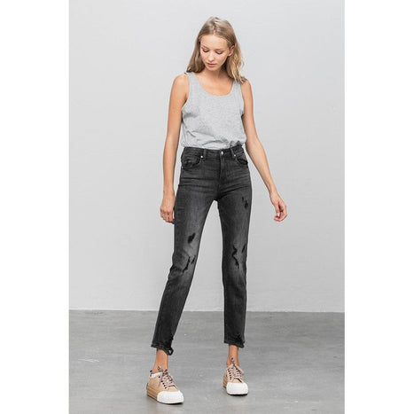 Mid Rise Distressed Straight Jeans