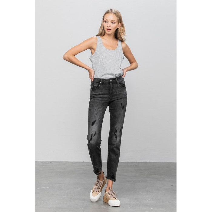 Mid Rise Distressed Straight Jeans