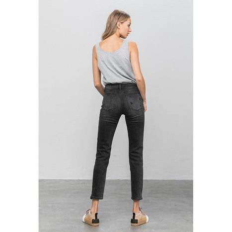 Mid Rise Distressed Straight Jeans