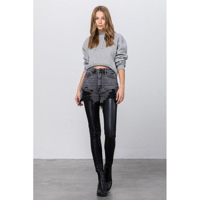 High Rise Leather Combo Denim Pants