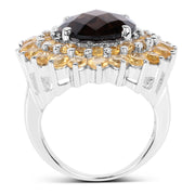 Bids.com 8.56 Carat Genuine Smoky Quartz & Citrine .925 Sterling Silver Ring Rings