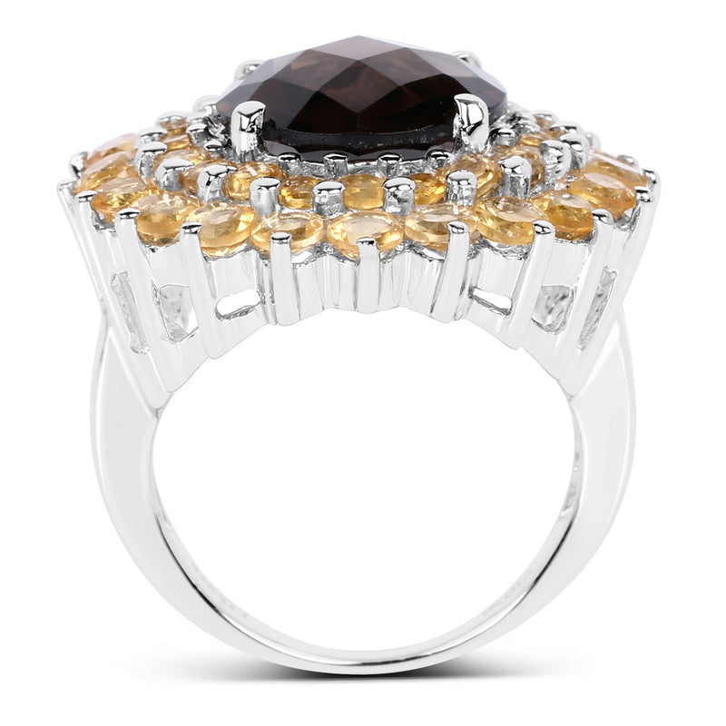 Bids.com 8.56 Carat Genuine Smoky Quartz & Citrine .925 Sterling Silver Ring Rings