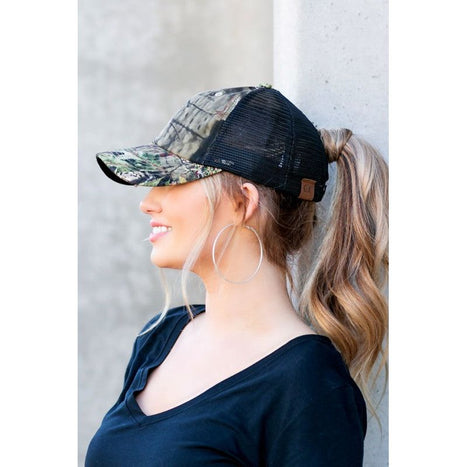 C.C Mossyoak Criss-Cross Pony Cap Hat