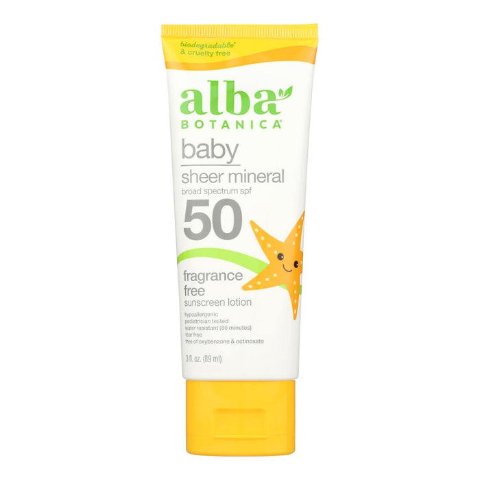 Alba Botanica Baby Mineral Sunscreen Lotion Broad Spectrum SPF50 - 3 Fluid Ounces