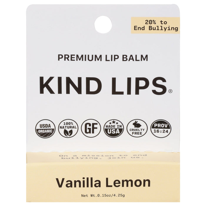 Kind Lips Lip Balm Organic Vanilla Lemon - 12 Count (0.15 Ounce Each) - Case of 12