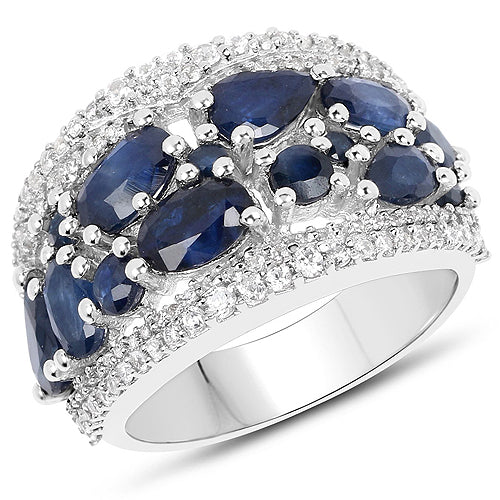 Bids.com 3.61 Carat Genuine Blue Sapphire and White Zircon .925 Sterling Silver Ring Rings